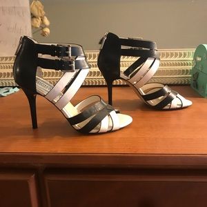 Black/white, open toe, strappy heels- MICHAEL KORS